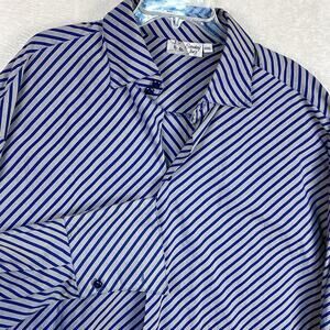 VTG Smokey Joes Shirt Men XXL Purple Blue Striped Classic Lounge French Cuff USA